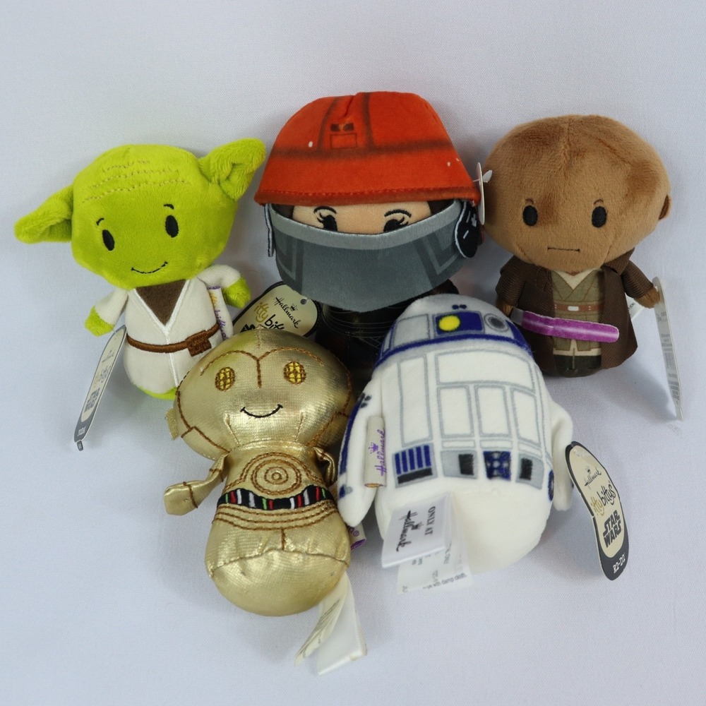 Star Wars Hallmark Itty Bittys Lot of 5 Plush Yoda R2D2 C3PO Mace Windu Fennec
